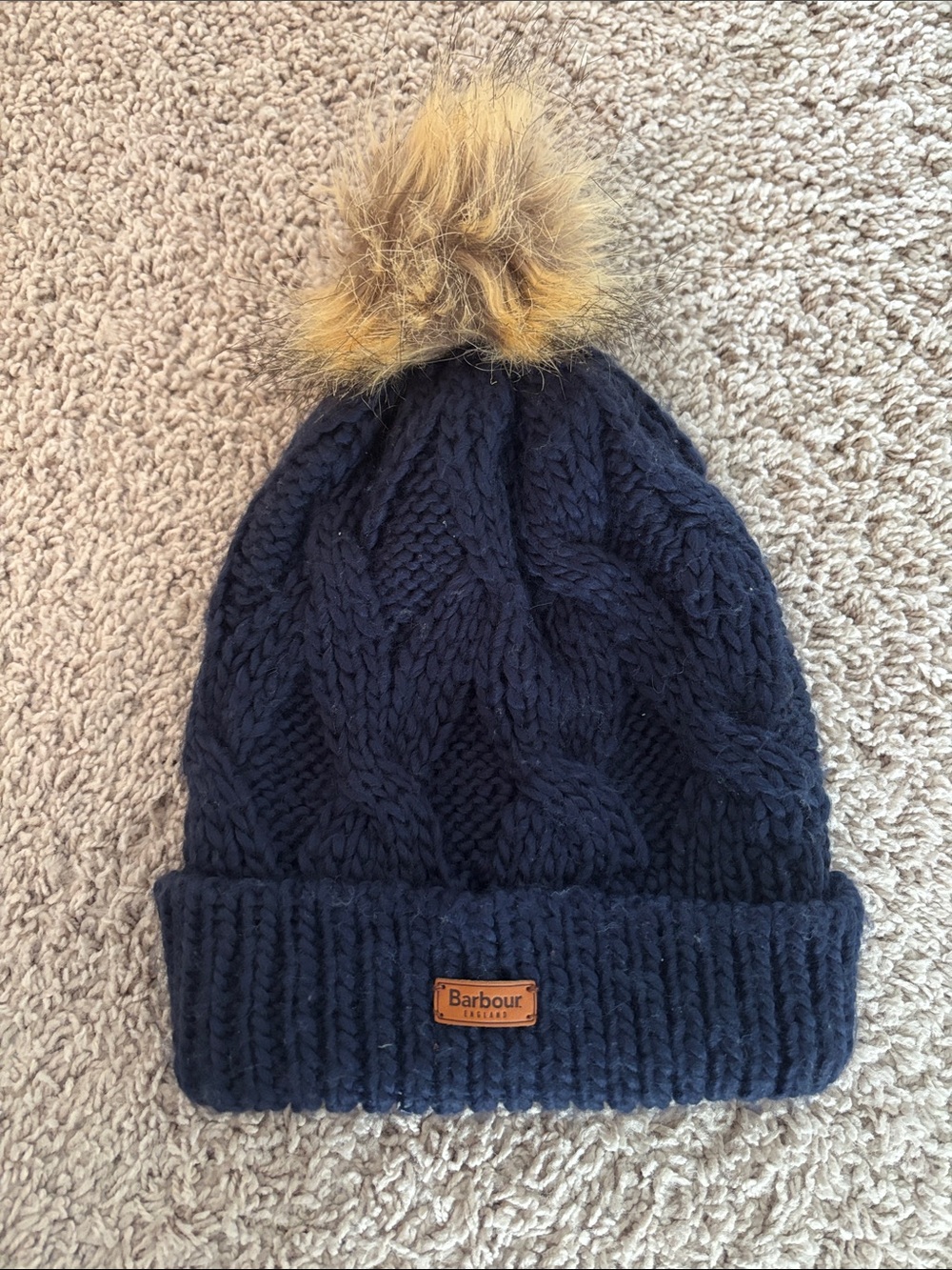 Barbour Navy Knit Pom Beanie